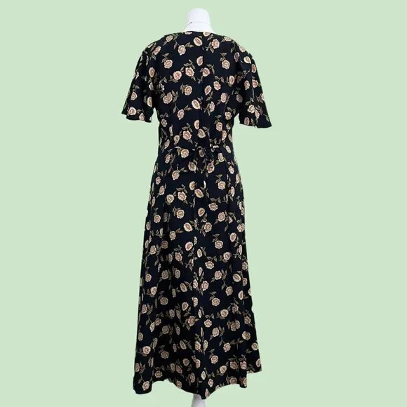 black floral vintage 90s midi dress - Picture 2 of 8